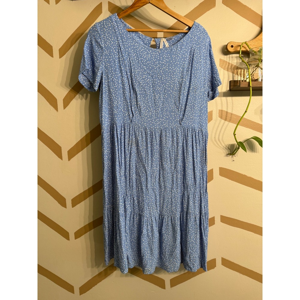Seraphine Nursing Dress Women Size 8 Blue Dot Maternity Hidden Zipper Tiered